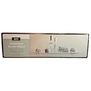 Bath Tempered Glass Shelf Satin Nickel 20" Long Holds Holds Up To 18 Pounds